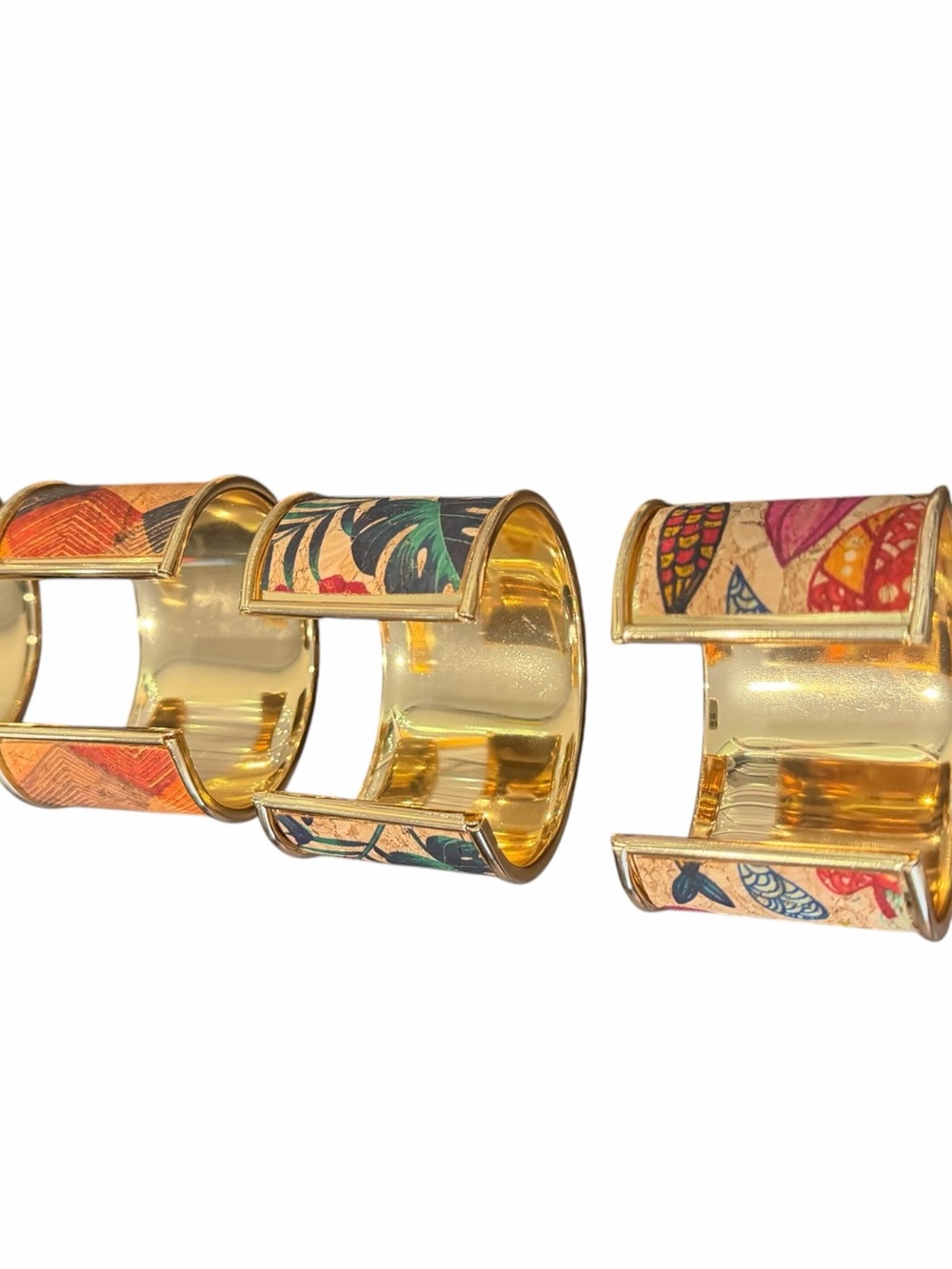 Floral & Tropical Patterned Gold-Tone Cuff Bracelet - Pink/Orange - Picture 8 of 10